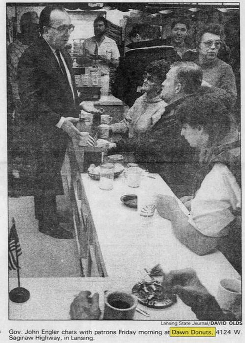 Dawn Donuts - Feb 1992 John Engler Speaking At Lansing Location